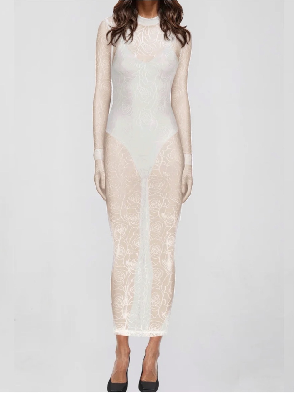 NWT Atoir Kaia White Sheer Floral Mesh Long Sleeve Maxi Slip Dress XS